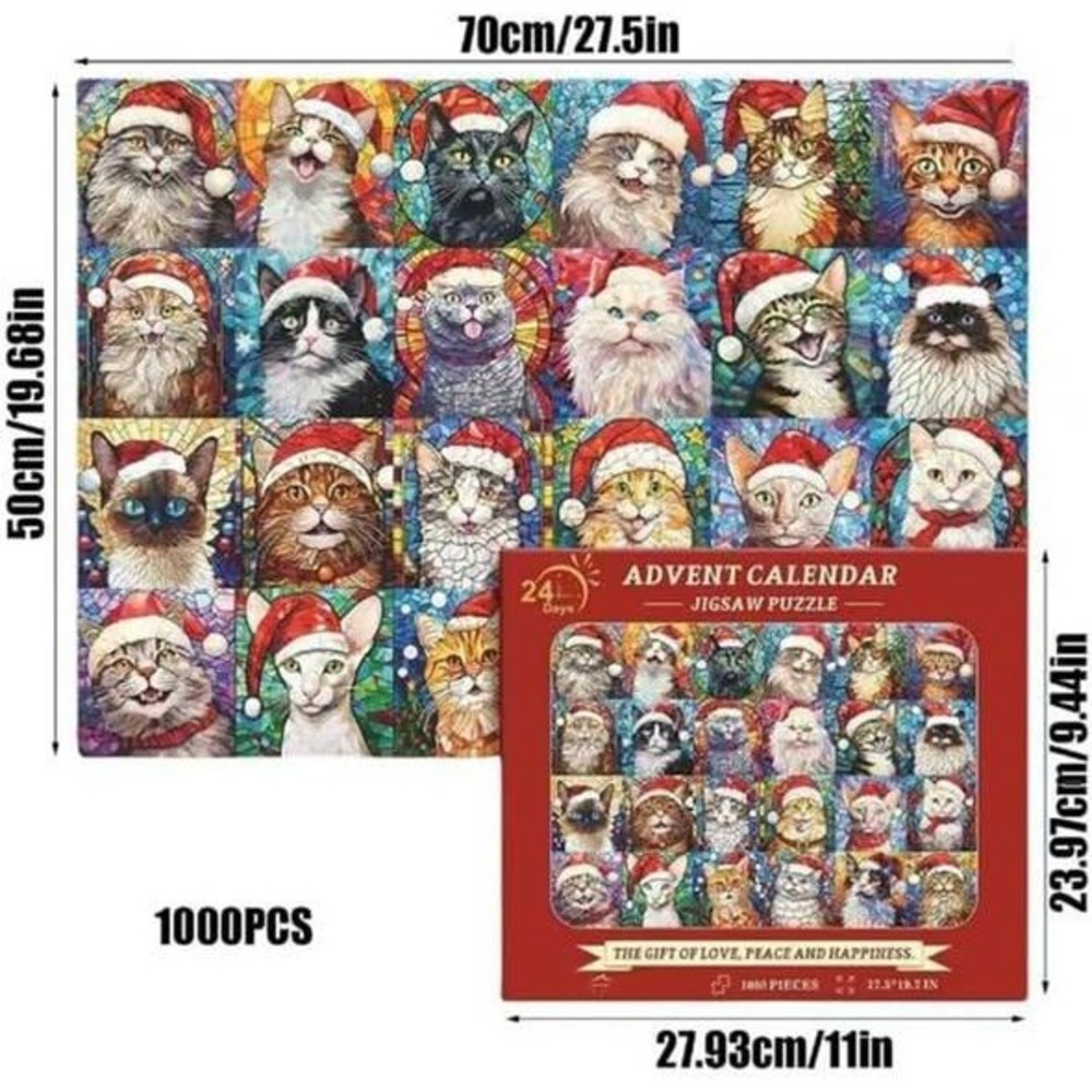 24‎ Days Christmas Cat Jigsaw Puzzle Advent Calendar 1000 Pieces 27.5 x 19.7 in - Picture 3 of 3